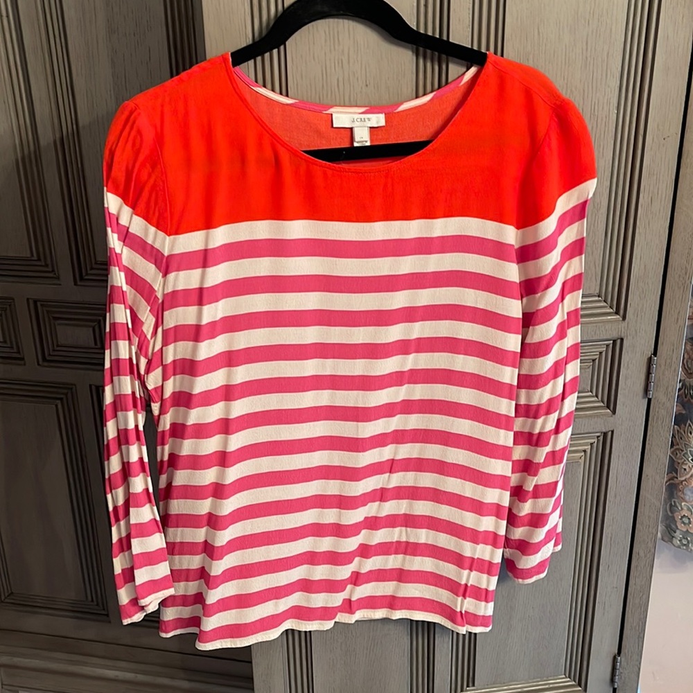 Used J. Crew blouse size 14 orange pink & white stripes